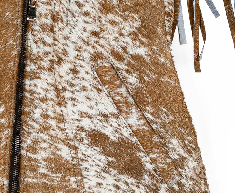 Cowhide Hair-On Jacket - Brown with fringe