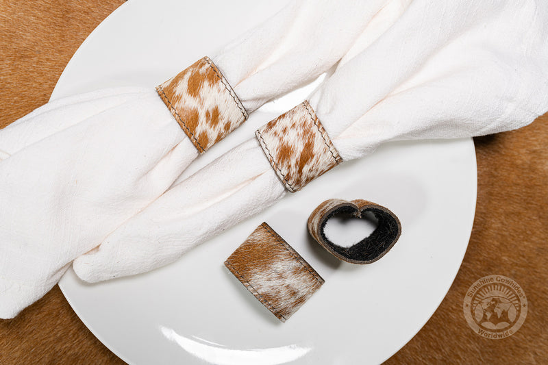 Cowhide Napkin Ring, Napkin Holder - SET OF 4
