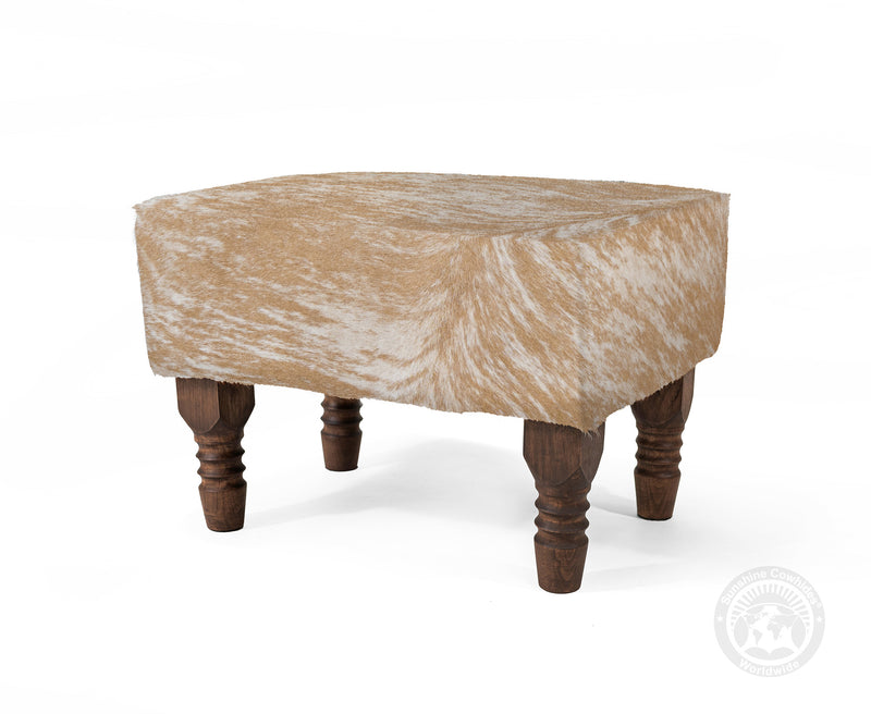 Cowhide Footstool with Wooden Legs - Palomino Exotic