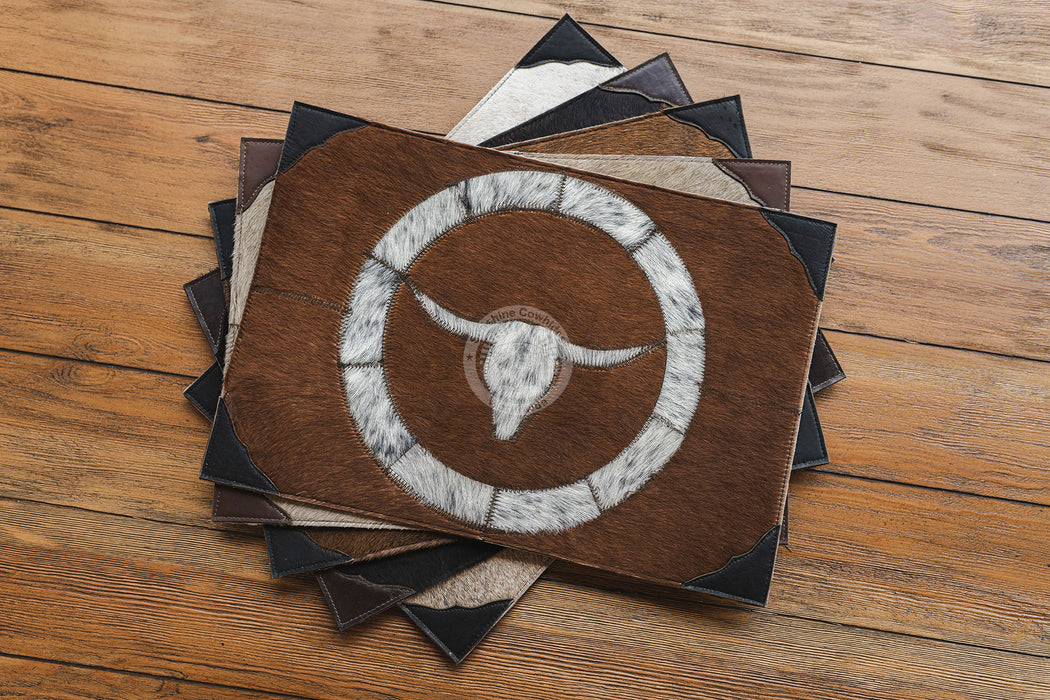 Cowhide Placemat LongHorn 14x17" - Set of 2, 4 or 6 Units