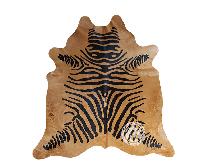 Zebra Black Stripes on Caramel Cowhide Rug