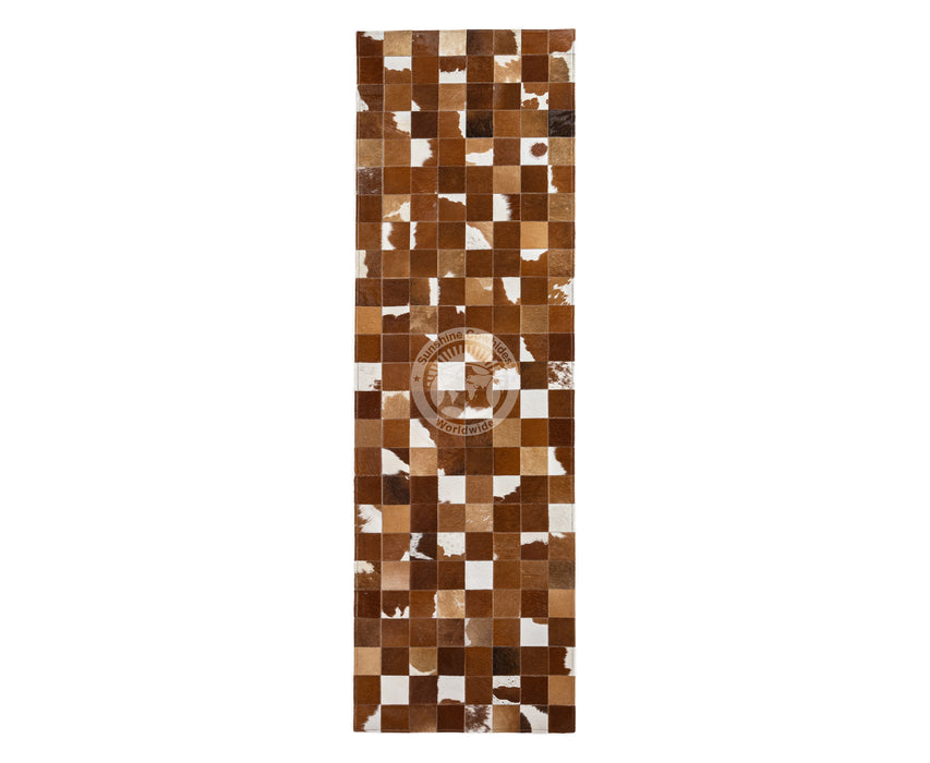 Brown & White - Designer Rugs - Runner - Squares