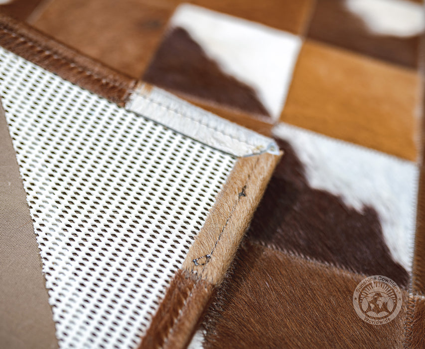 Brown & White - Designer Rugs - Runner - Squares