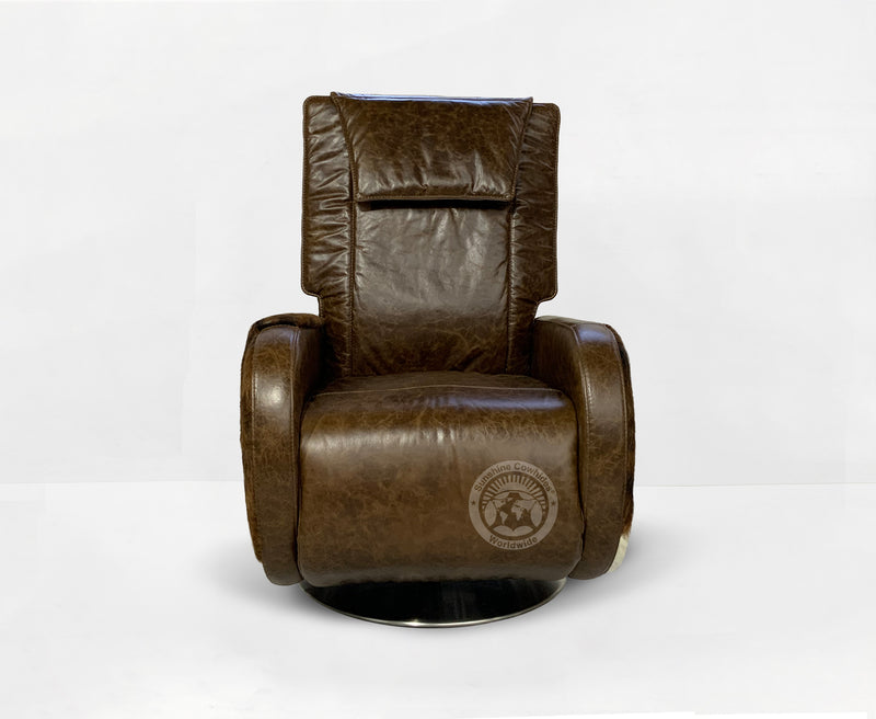 Leather Armchair with Hair On Cowhide Accents - Coffee Brown