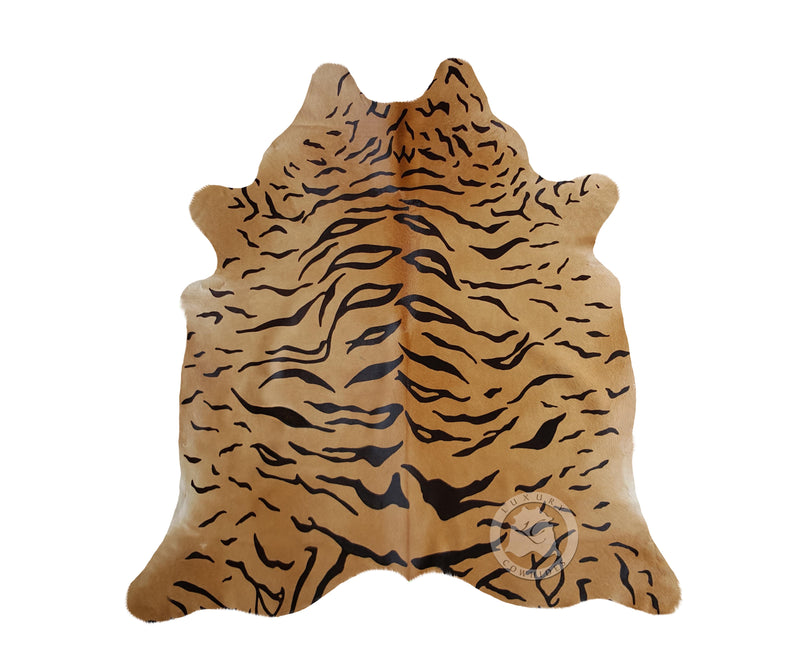 Tiger on Caramel Cowhide Rug