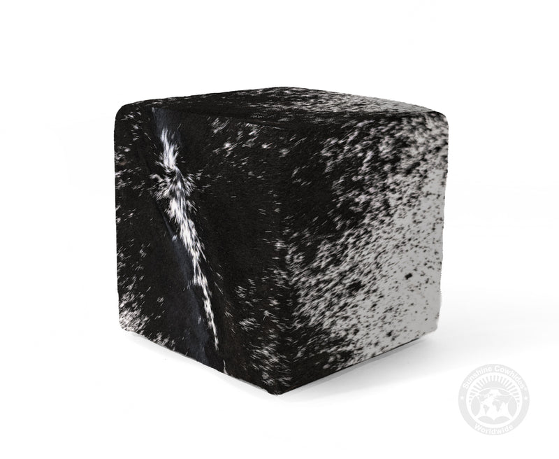 Cowhide Ottoman/ Pouf - Salt & Pepper Black & White