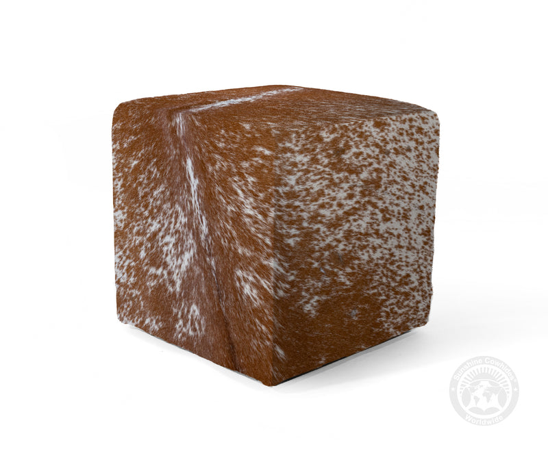 Cowhide Ottoman/ Pouf - Salt & Pepper Brown & White