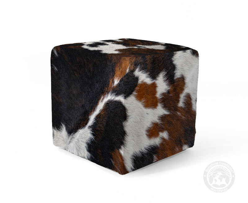 Cowhide Ottoman/ Pouf - Tricolor Dark