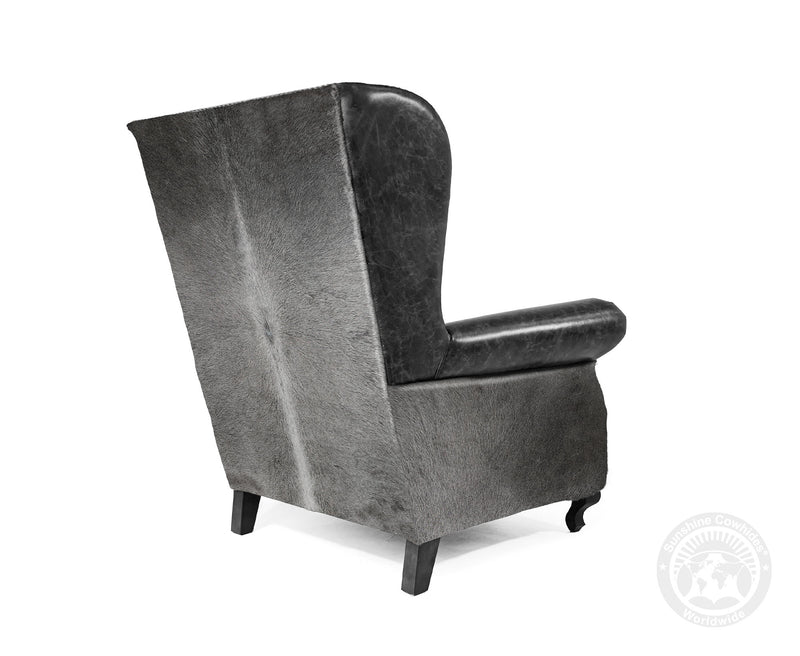 Custom Wingback Chair with Hair On Cowhide Accents