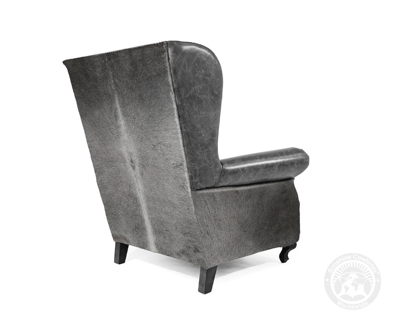 Custom Wingback Chair with Hair On Cowhide Accents