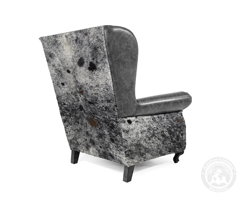 Custom Wingback Chair with Hair On Cowhide Accents