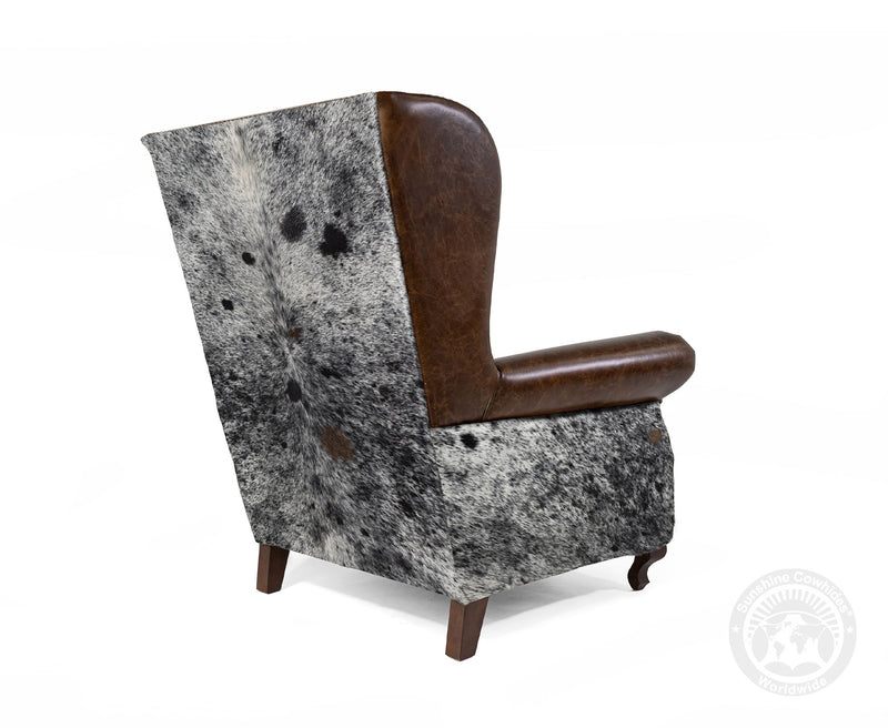 Custom Wingback Chair with Hair On Cowhide Accents