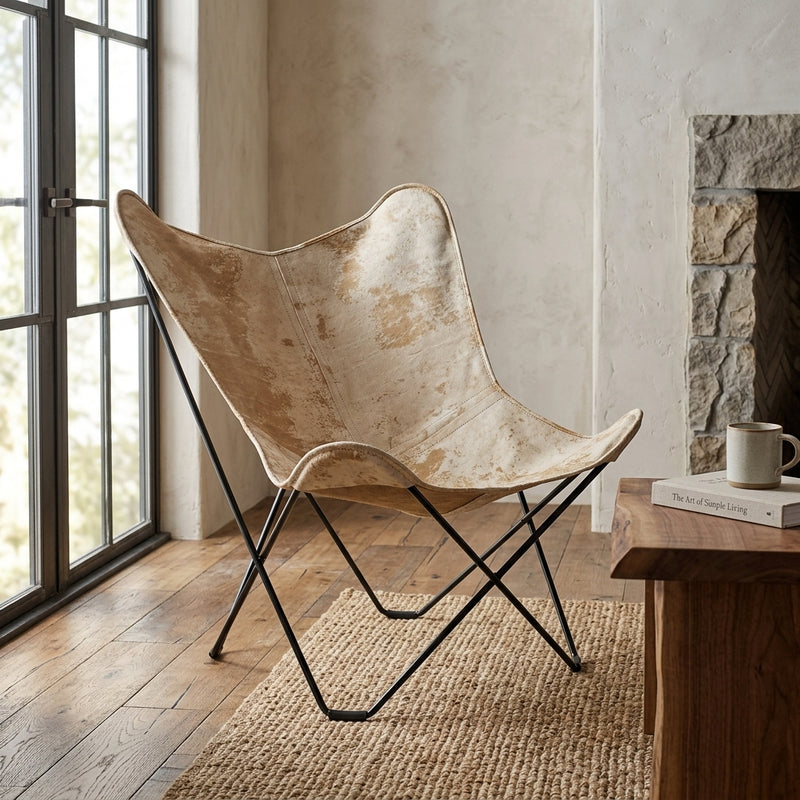 Butterfly Chair - Cowhide Leather Marble Light