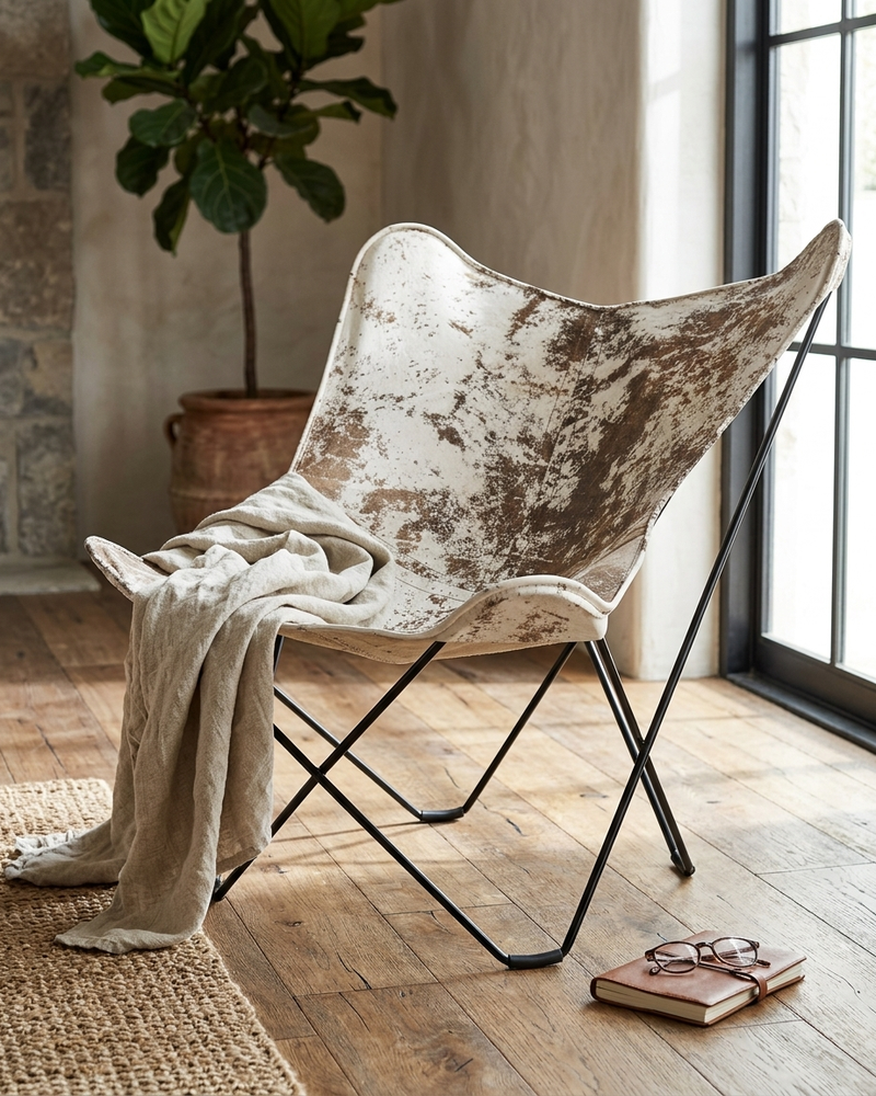 Butterfly Chair - Cowhide Leather Marble Dark