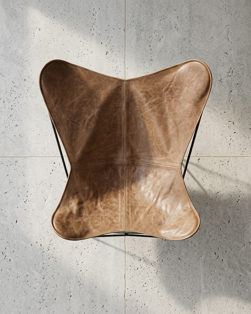 Butterfly Chair - Cowhide Leather Light Brown