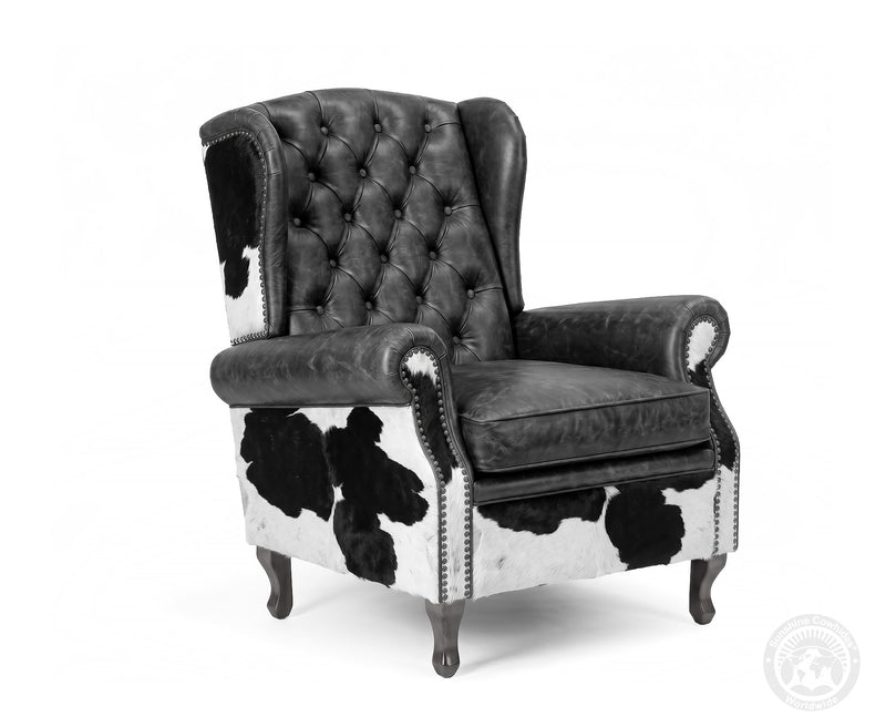 Farmhouse Wingback Chair - Black and White