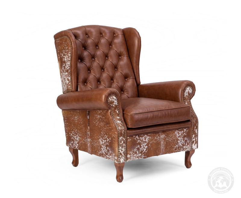 Farmhouse Wingback Chair - Salt and Pepper Brown and White