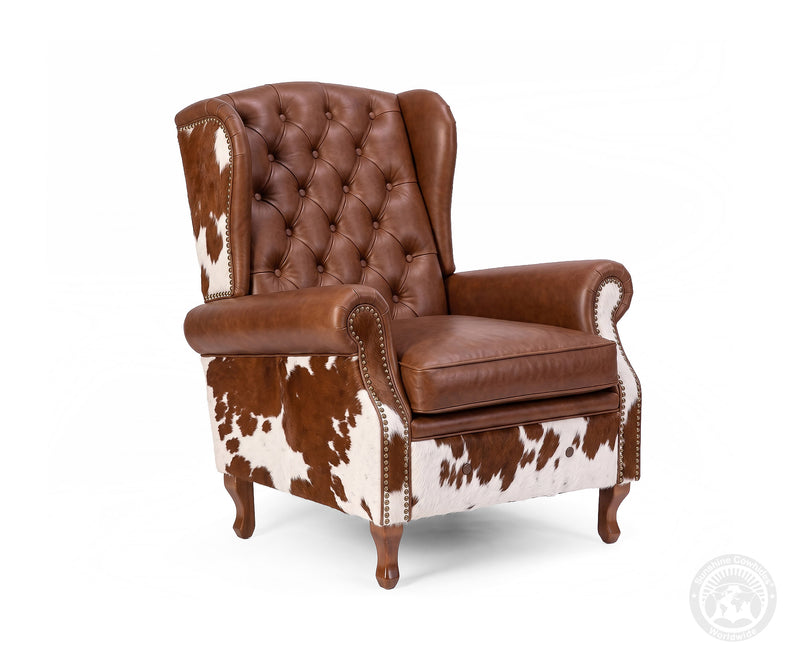 Farmhouse Lounge Chair - Brown and White
