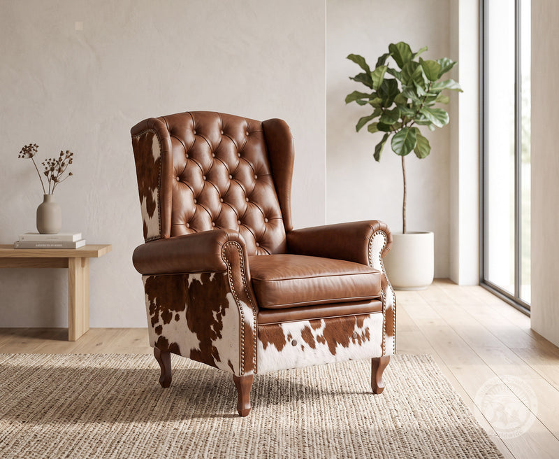 Farmhouse Lounge Chair - Brown and White