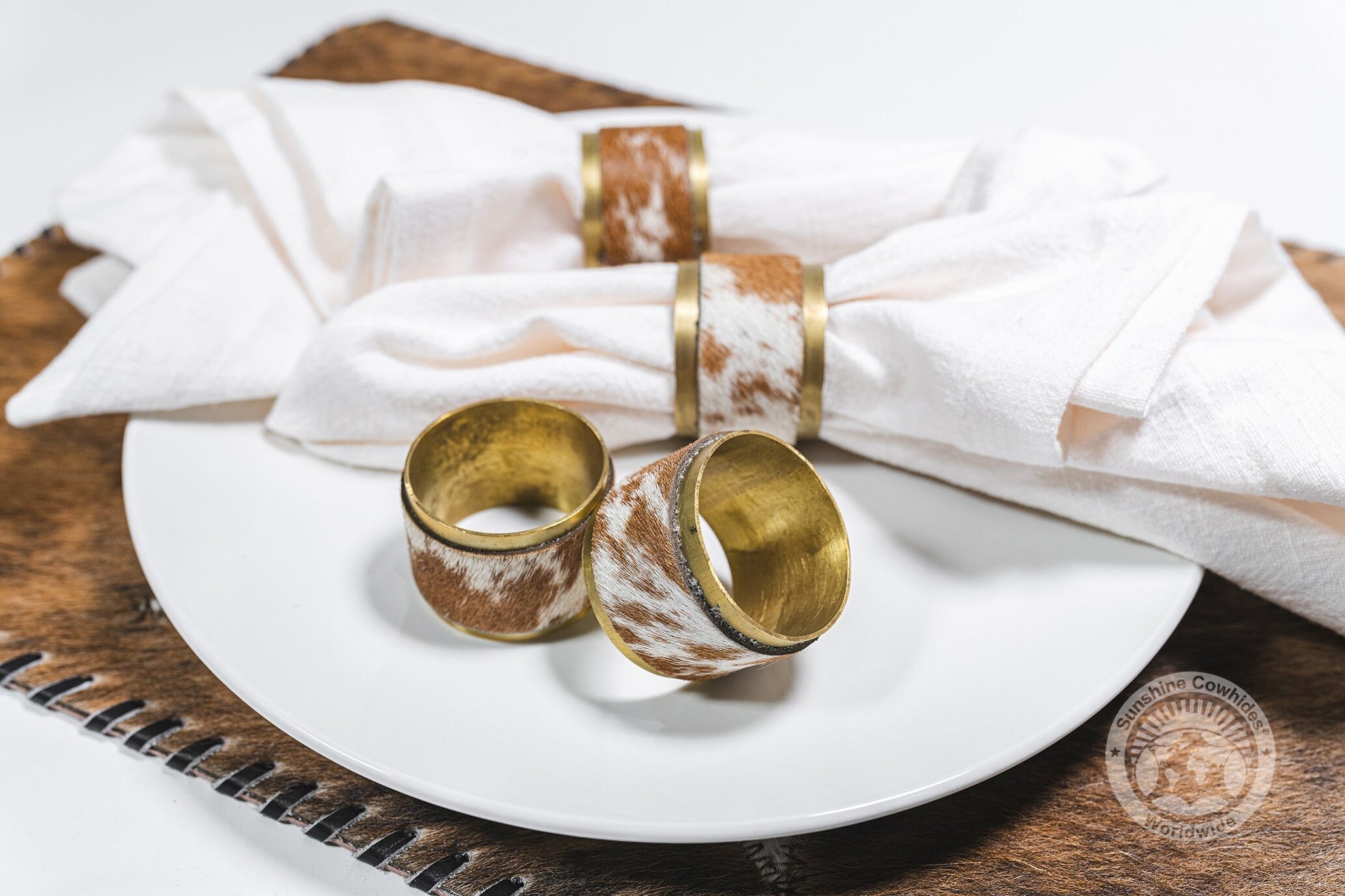 Cowhide Napkin Ring, Rustic Copper SET OF 4 — Luxury Cowhides