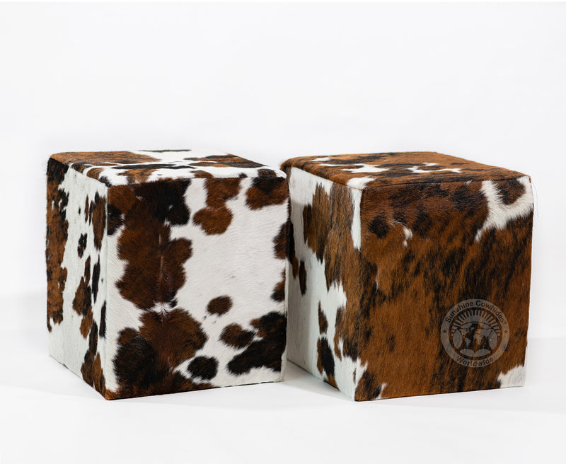 Cowhide Ottoman/ Pouf - Tricolor