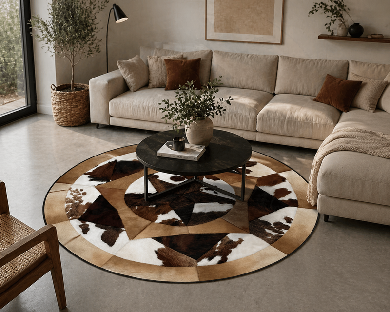 Round Cowhide Rug 60" - Multistar