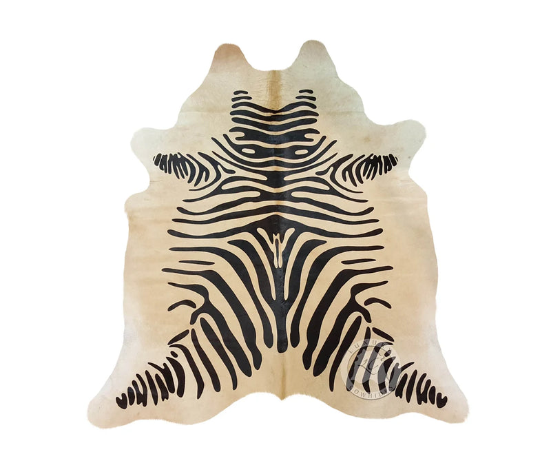 Zebra Black Stripes on Beige Cowhide Rug