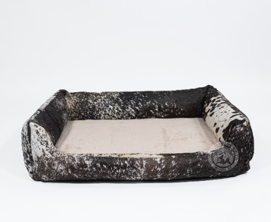 Salt and Pepper Cowhide Pet Bed, 46x34x10.5"