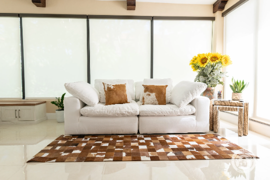 Brown & White - Designer Rugs - Runner - Squares