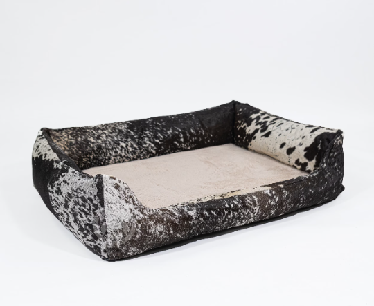 Salt and Pepper Cowhide Pet Bed, 46x34x10.5"