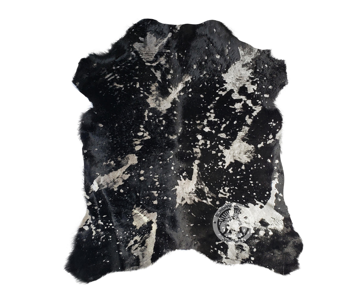 Devore Metallic Silver on Black Calfskin — Luxury Cowhides