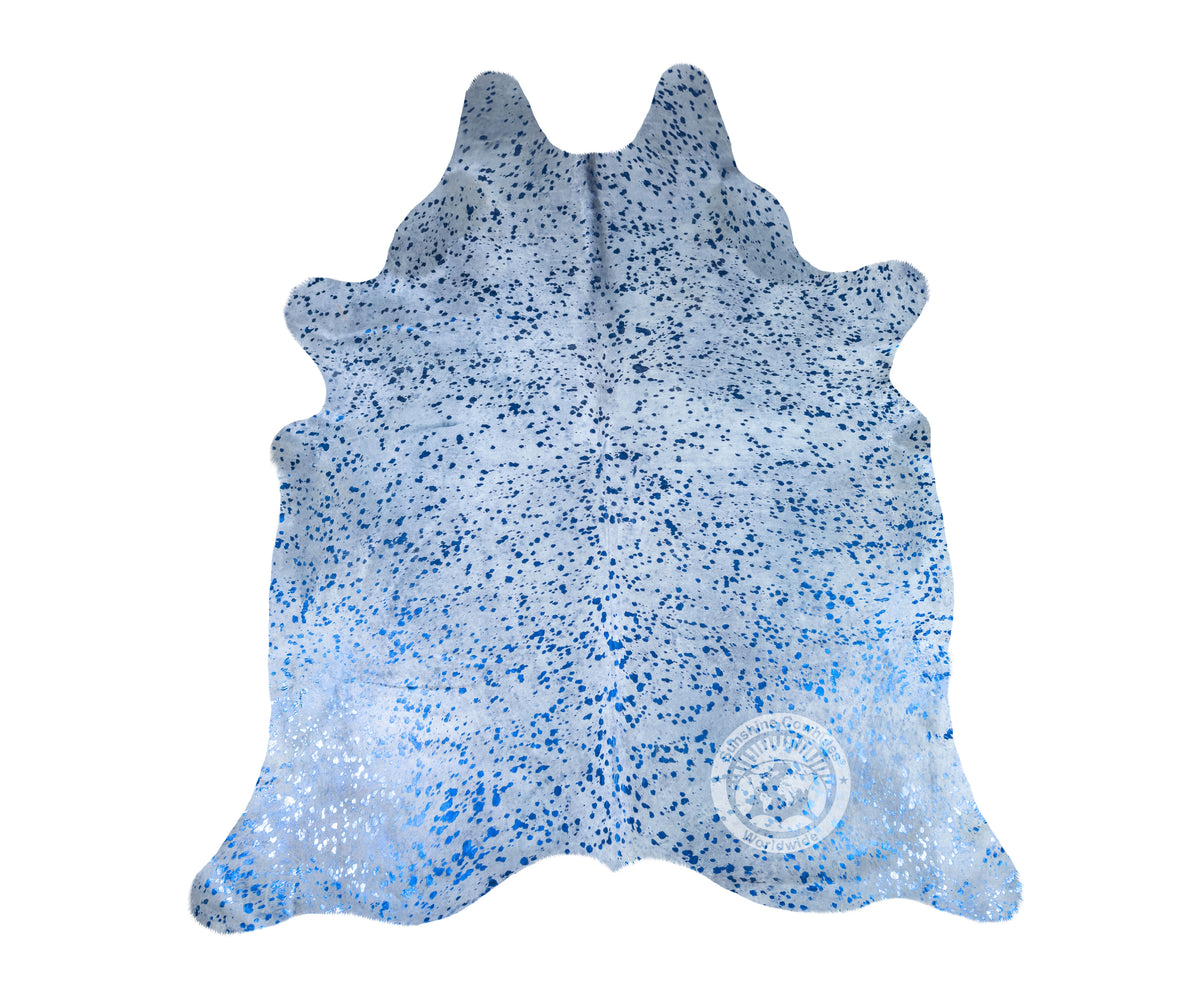 Devore Metallic Blue on Off White Cowhide Rug — Luxury Cowhides