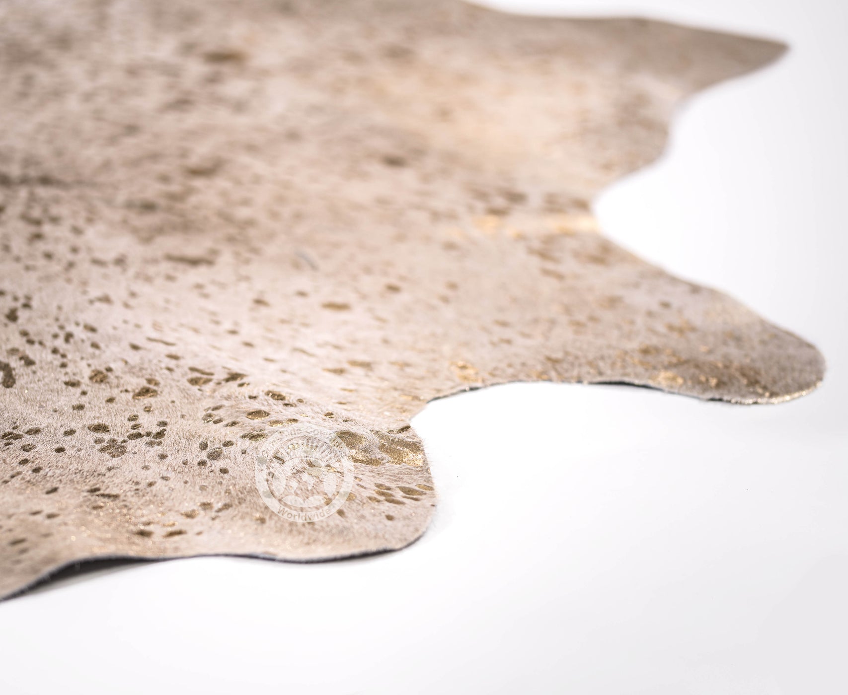 Devore Metallic Gold on Off White Cowhide Rug — Luxury Cowhides