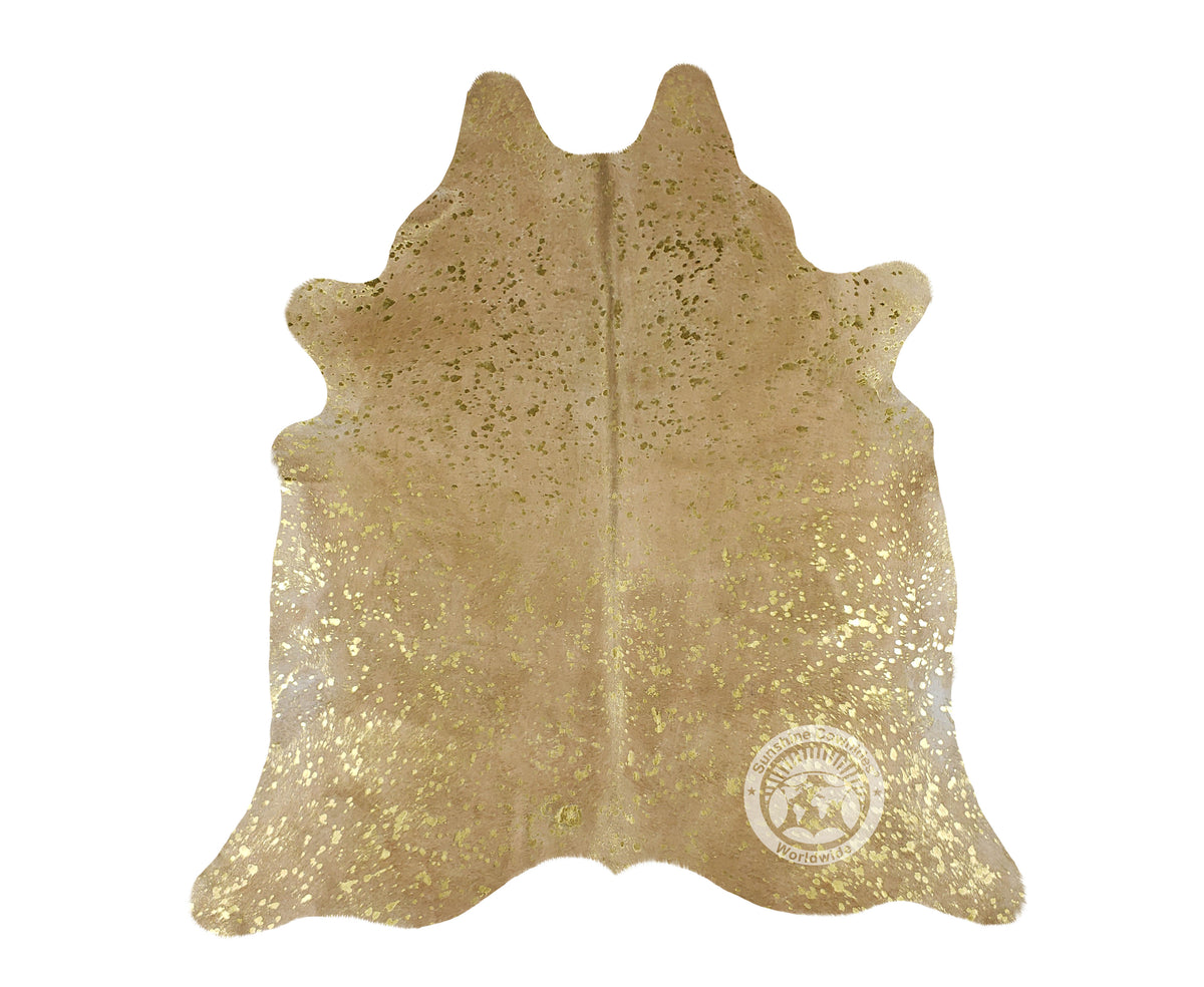Devore Metallic Gold on Beige Cowhide Rug — Luxury Cowhides