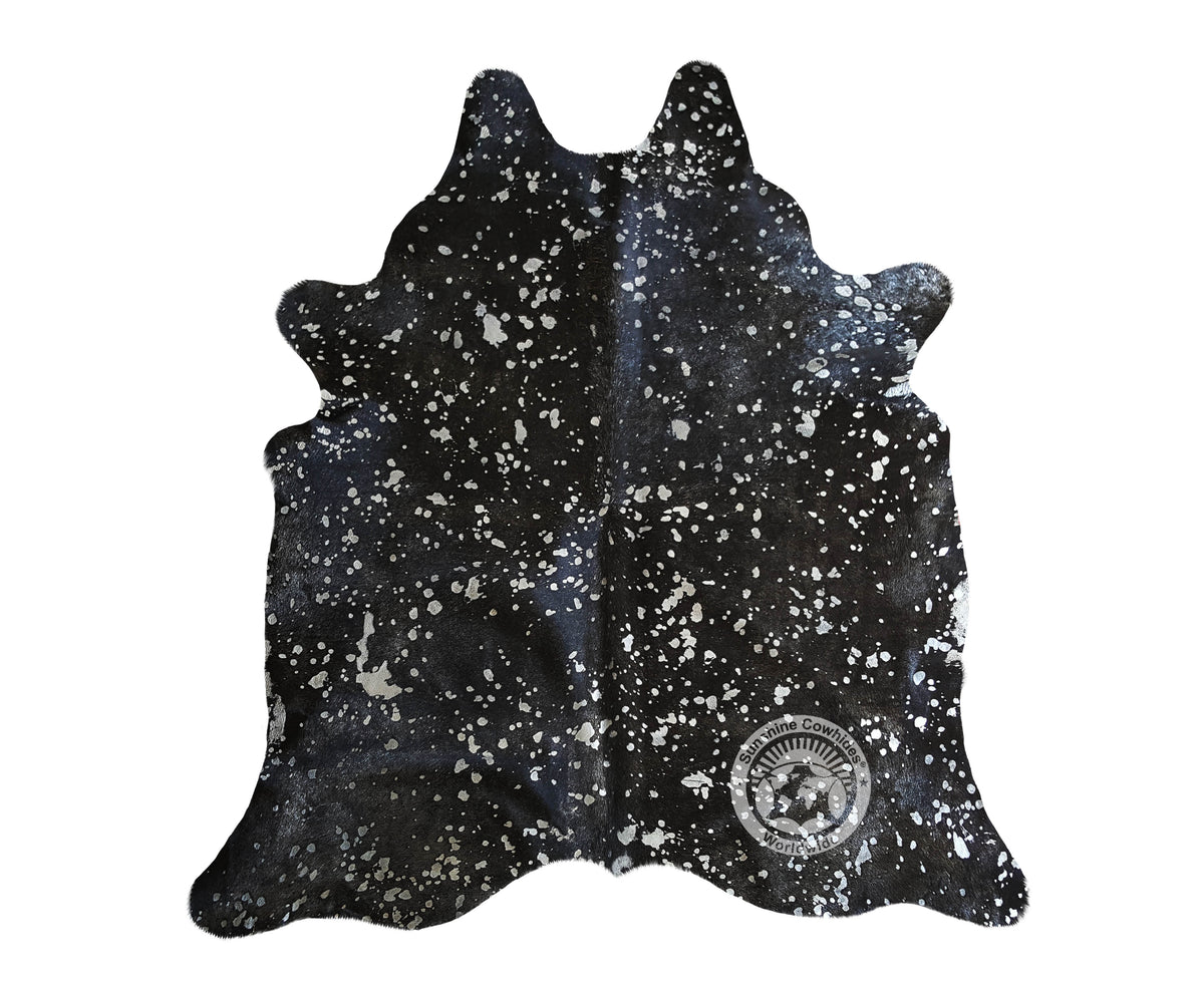 Devore Metallic Silver on Black Cowhide Rug — Luxury Cowhides