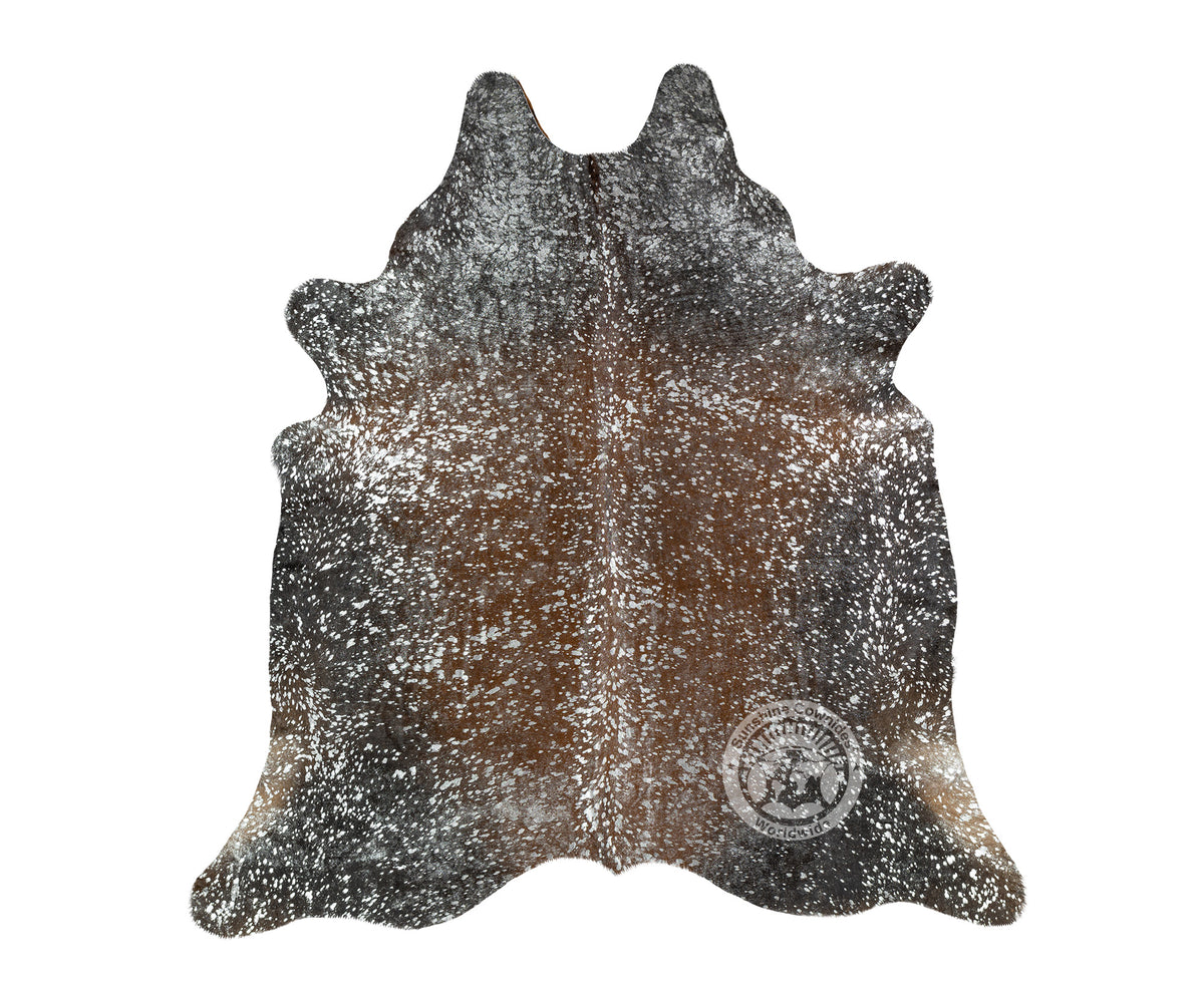 Devore Silver Metallic on Mahogany Cowhide Rug — Luxury Cowhides