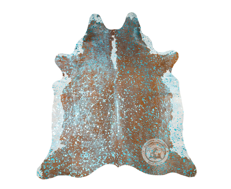 Devore Metallic Turquoise on Hereford Cowhide Rug