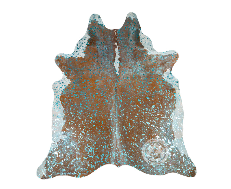 Devore Metallic Turquoise on Hereford Cowhide Rug