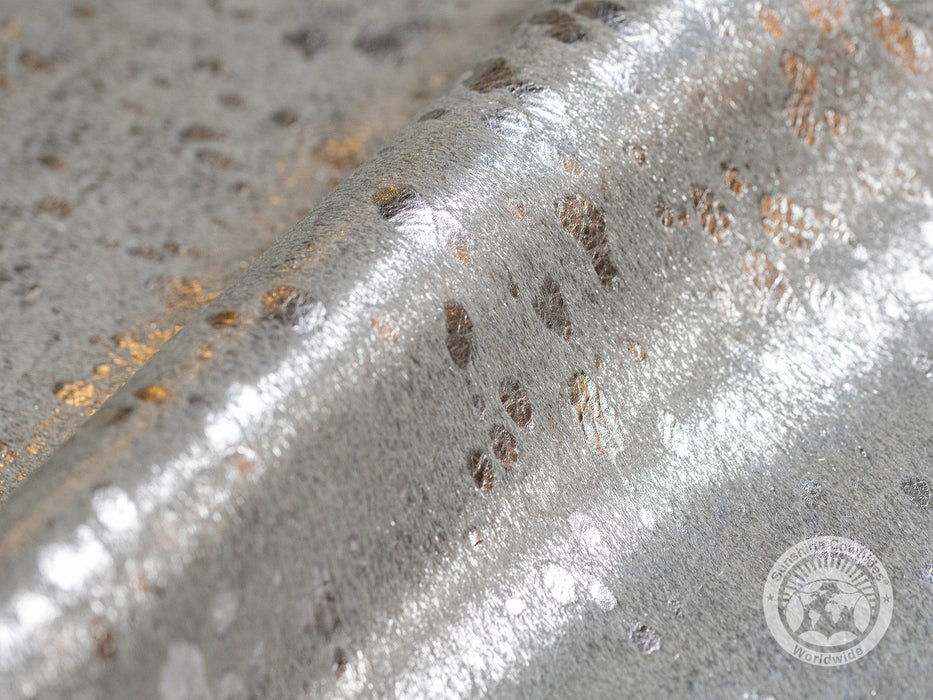 Devore Metallic Silver on Off White Cowhide Rug