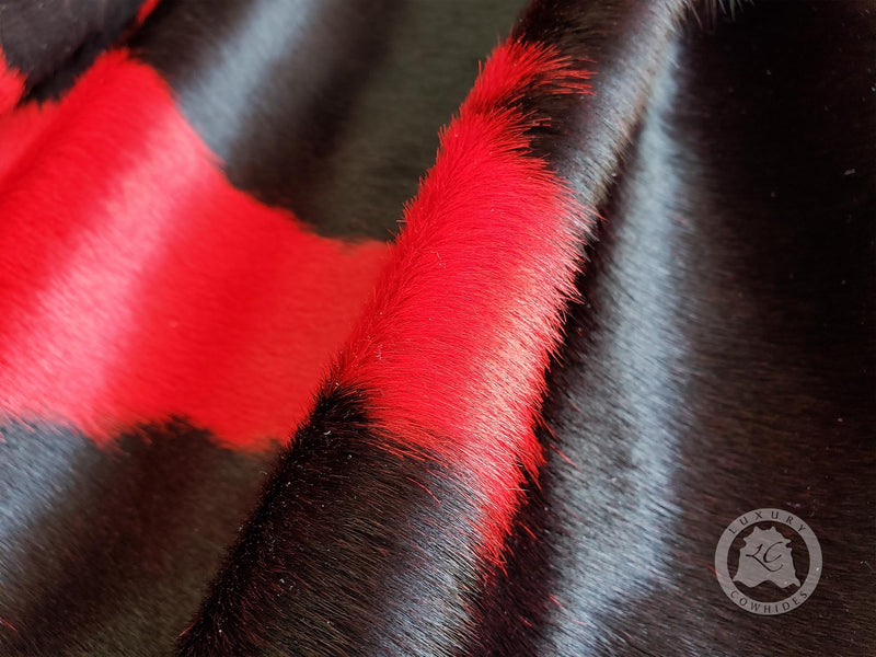 Dyed Red on Black Cowhide Rug