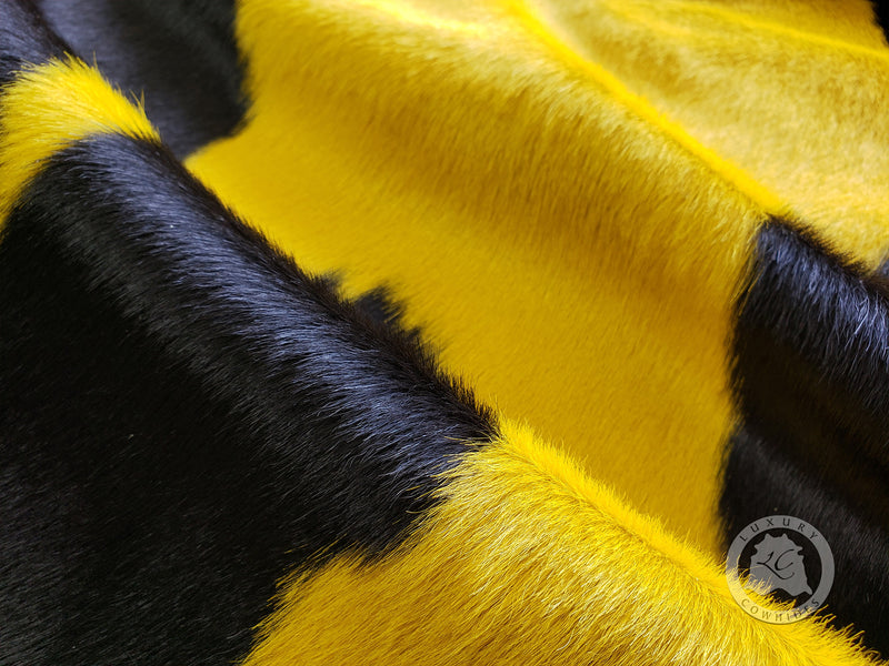 Dyed Yellow on Black Cowhide Rug