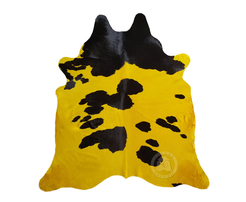 Dyed Yellow on Black Cowhide Rug