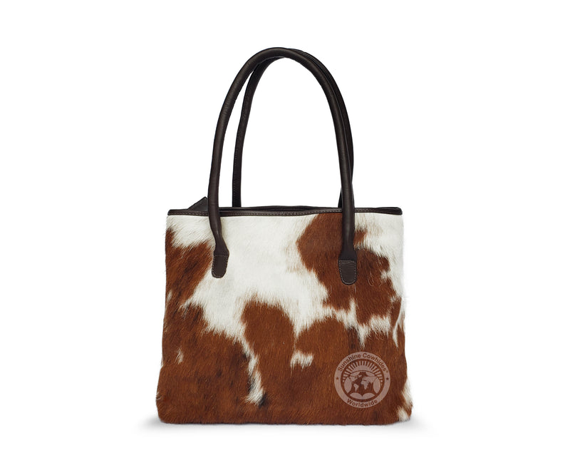 Cowhide Handbag - Brown and White