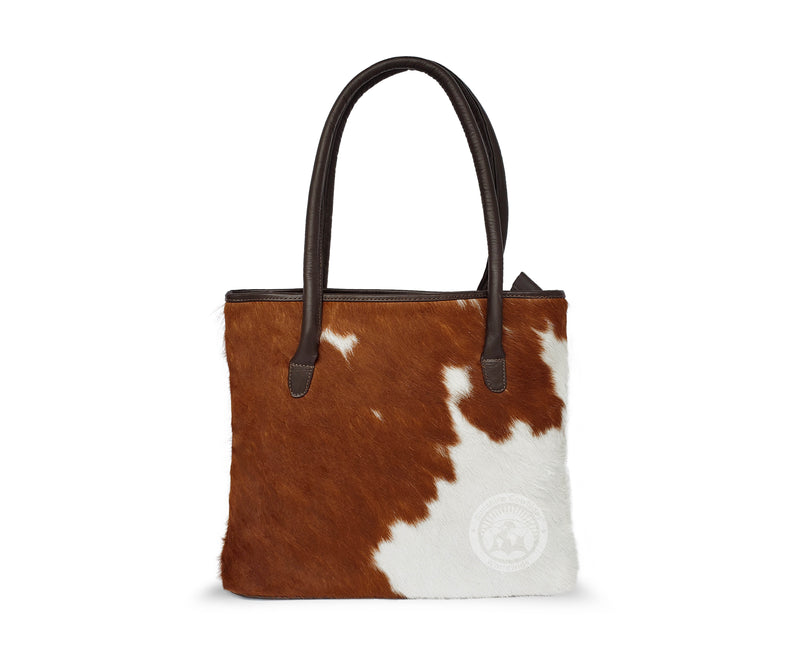 Cowhide Handbag - Brown and White