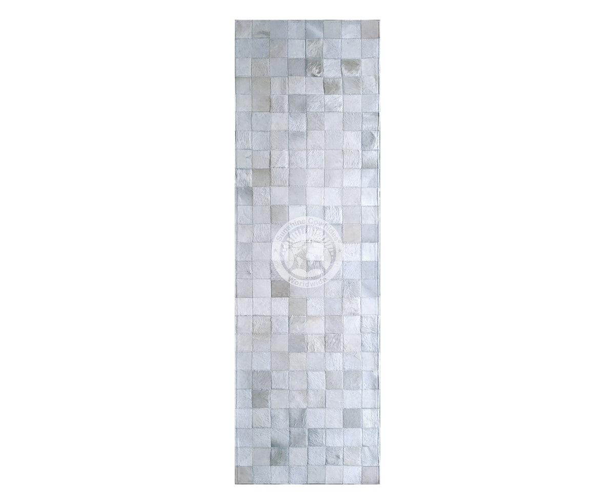 Natural White - Designer Rug - Runner - Squares — Luxury Cowhides