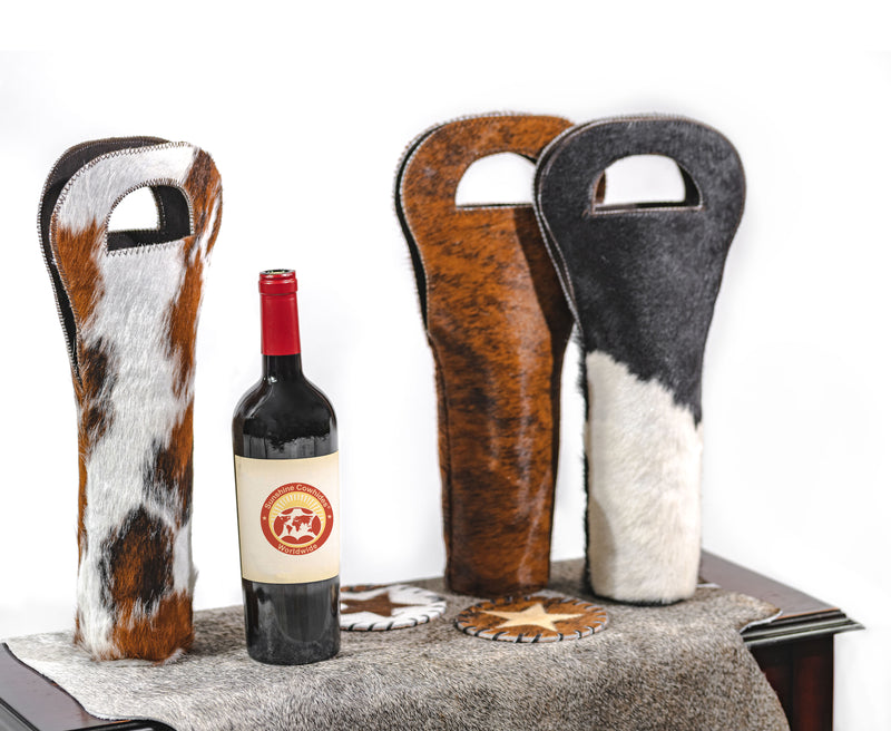 Cowhide Wine Bottle Holder - Salt & Pepper Brown