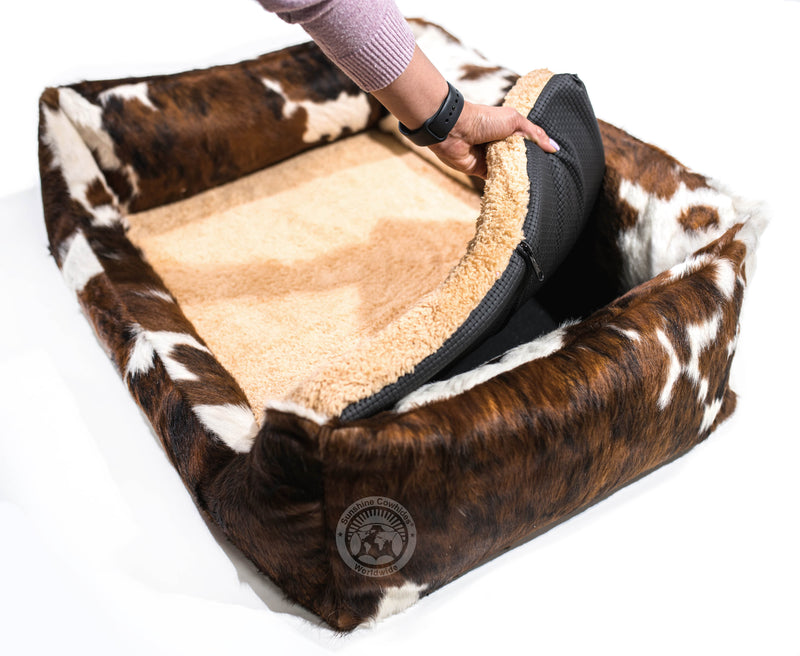 Tricolor Cowhide Pet Bed, 22X29X8"