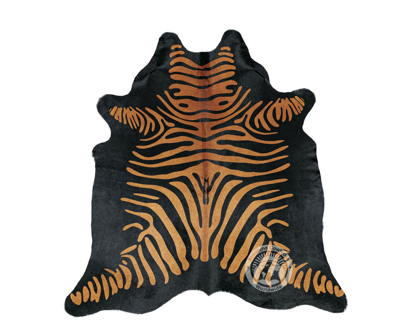 Zebra Beige Stripes On Dyed Black Cowhide Rug