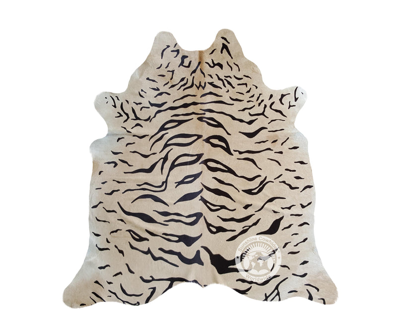 Tiger on Beige Cowhide Rug