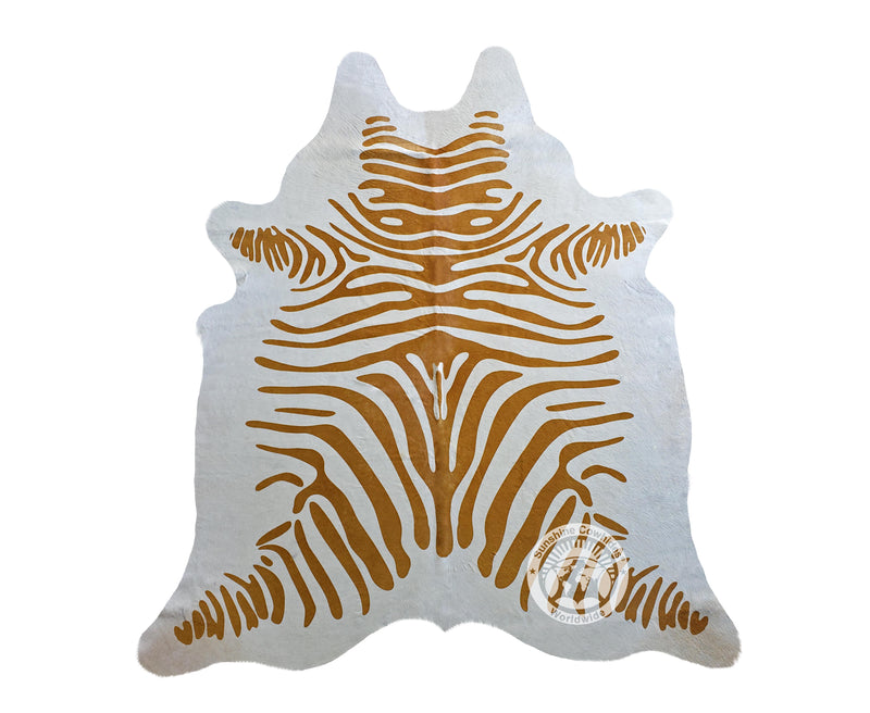 Zebra Beige on Off White Cowhide Rug